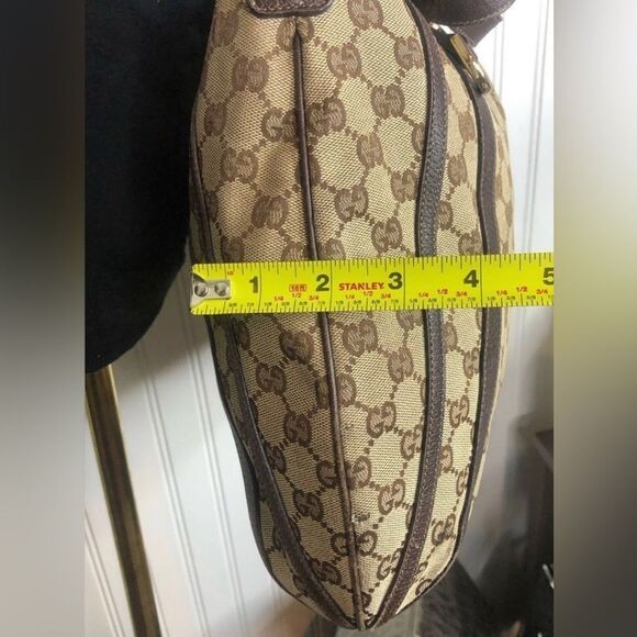 GUCCI Abbey Monogram Oversized Tan Canvas & Brown Leather Crossbody Shoulder Bag - Picture 15 of 17